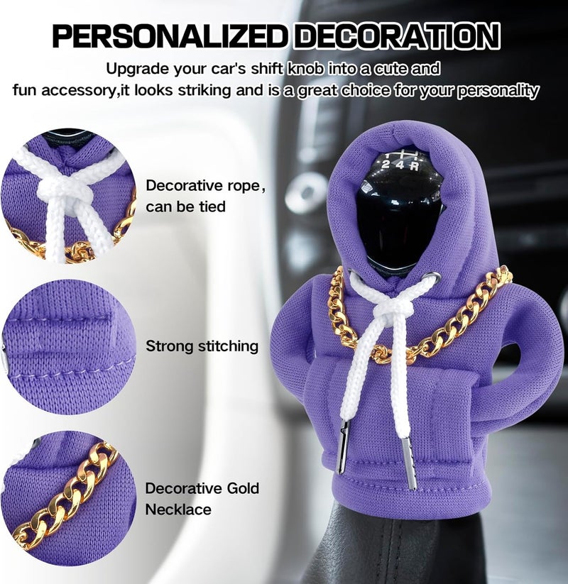 PLALEI Gear Shift Hoodie, Funny Car Gear Shift Cover, Cute Car Shift Knob Hoodie, Automotive Interior Accessories, Universal Fit Knob Cover Gift (Purple) - Image 3